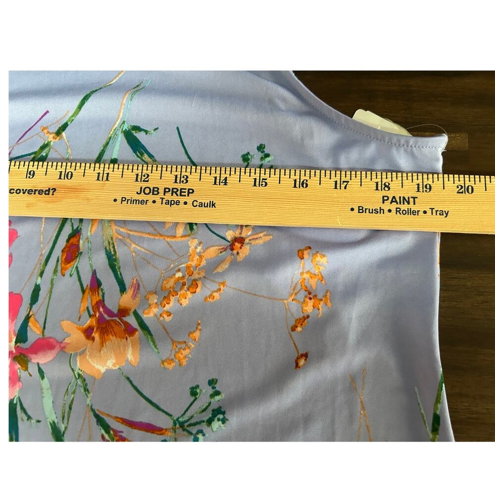 NWT MSK Asymmetrical Slate Blue/Orange Floral Sleeveless Midi Shift Dress-Large - Picture 9 of 12